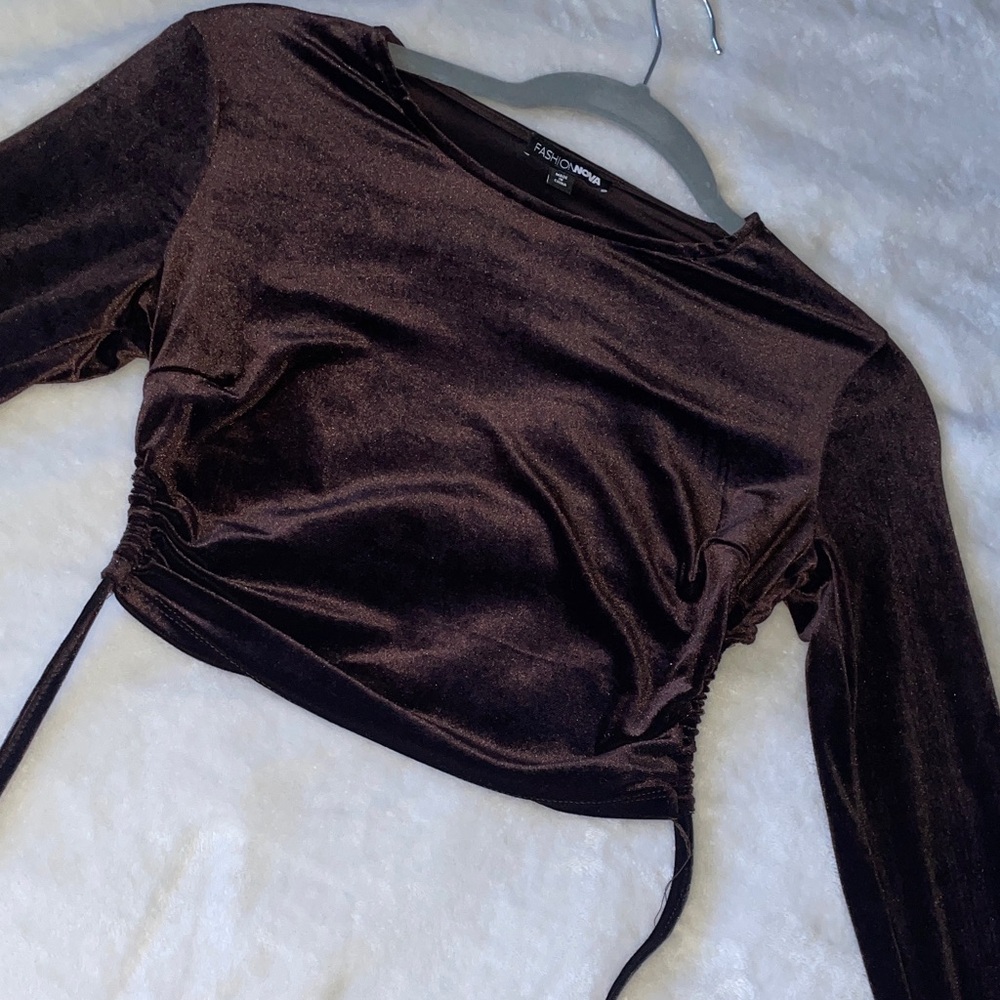 Fashion Nova Dark Brown Velvet Crop Top